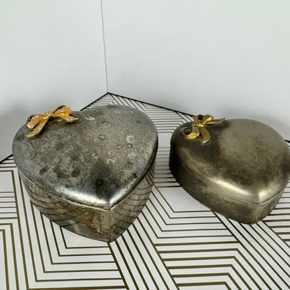 Mixed Pair of Vintage Avon Silver-Plated Heart-Shaped Boxes with Velvet Lining