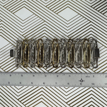 Two-tone Metal Hinged Cuff Bracelet Stylized Link Design