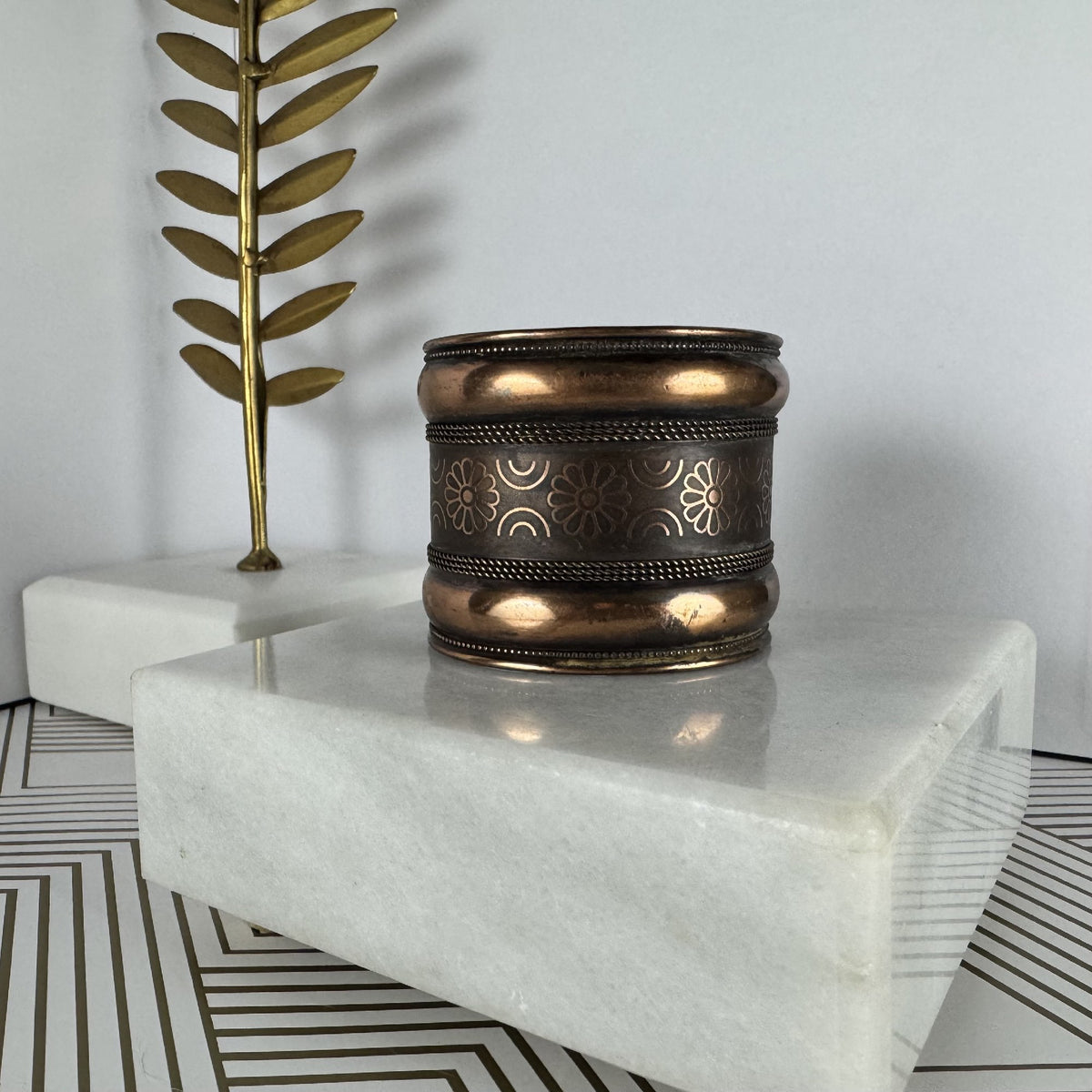 Copper Cuff Bracelet with Tribal Etchings
