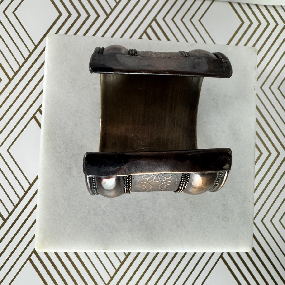 Copper Cuff Bracelet with Tribal Etchings