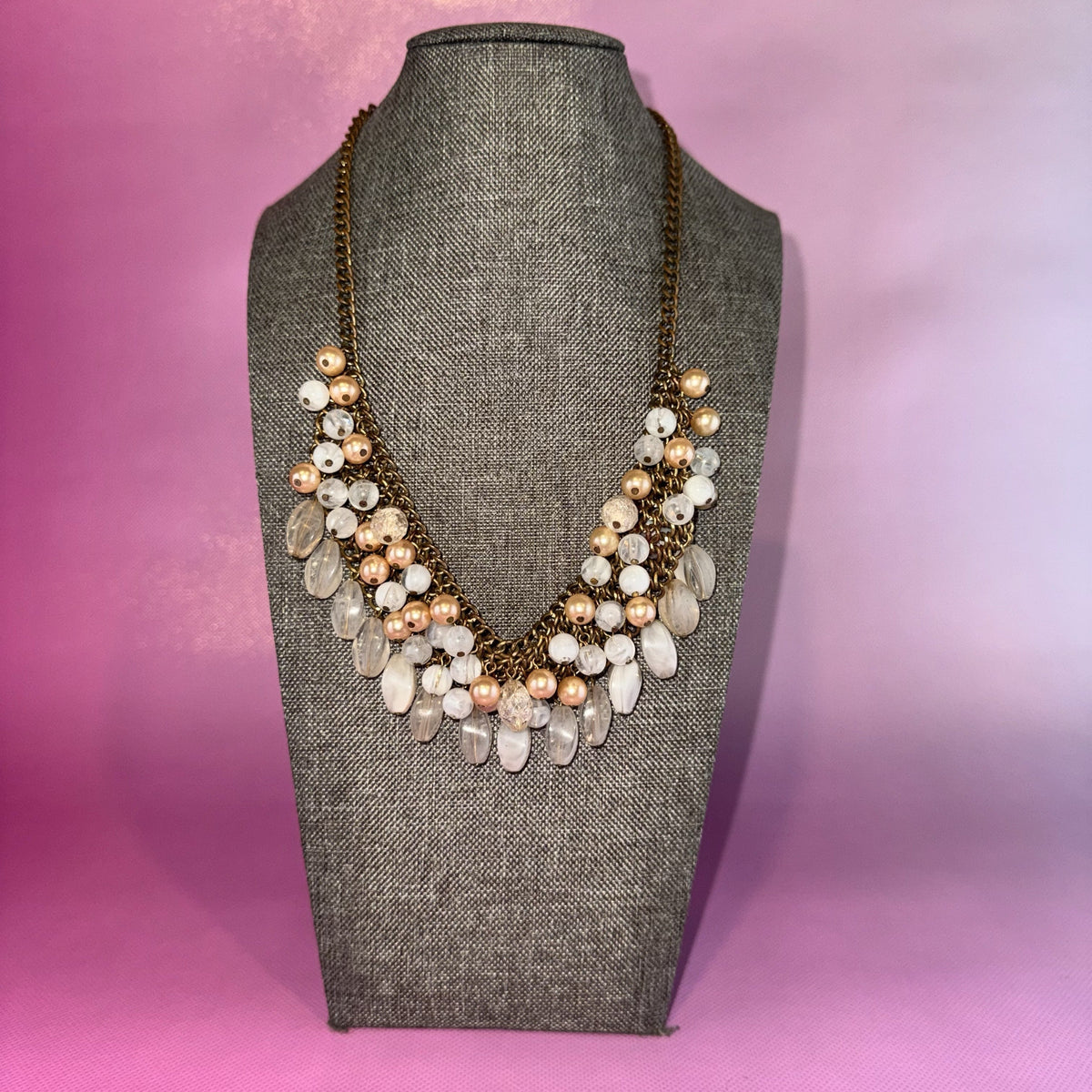 Blush Stones and Pearls on Copper-filled Necklace