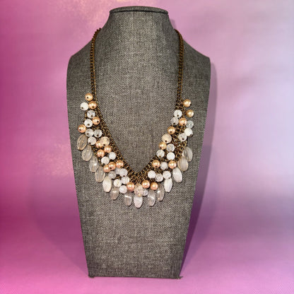 Blush Stones and Pearls on Copper-filled Necklace