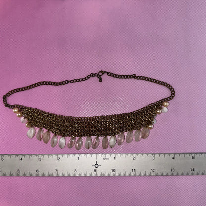 Blush Stones and Pearls on Copper-filled Necklace