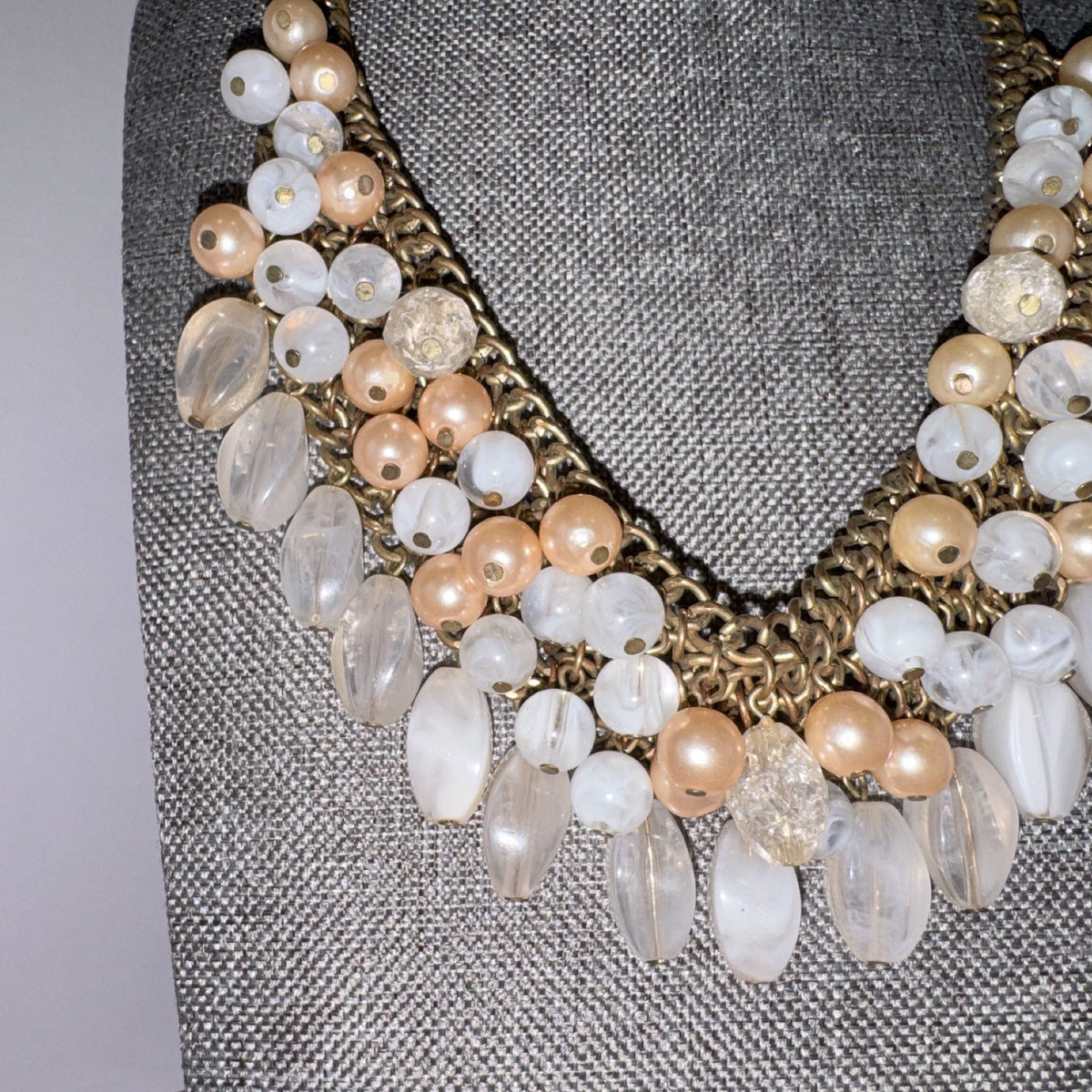 Blush Stones and Pearls on Copper-filled Necklace