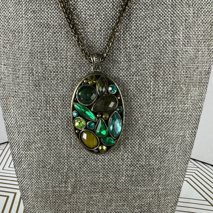 Oval Crystal Costume Necklace with Gunmetal Chain