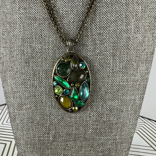 Oval Crystal Costume Necklace with Gunmetal Chain