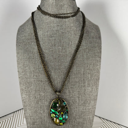 Oval Crystal Costume Necklace with Gunmetal Chain