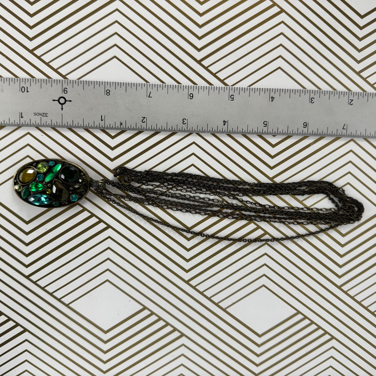 Oval Crystal Costume Necklace with Gunmetal Chain