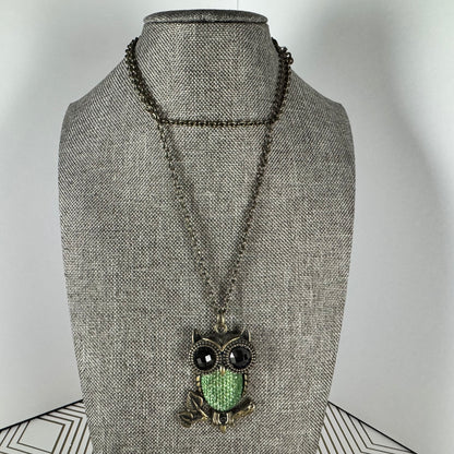 Vintage Crystal Owl Pendant on Brass Chain