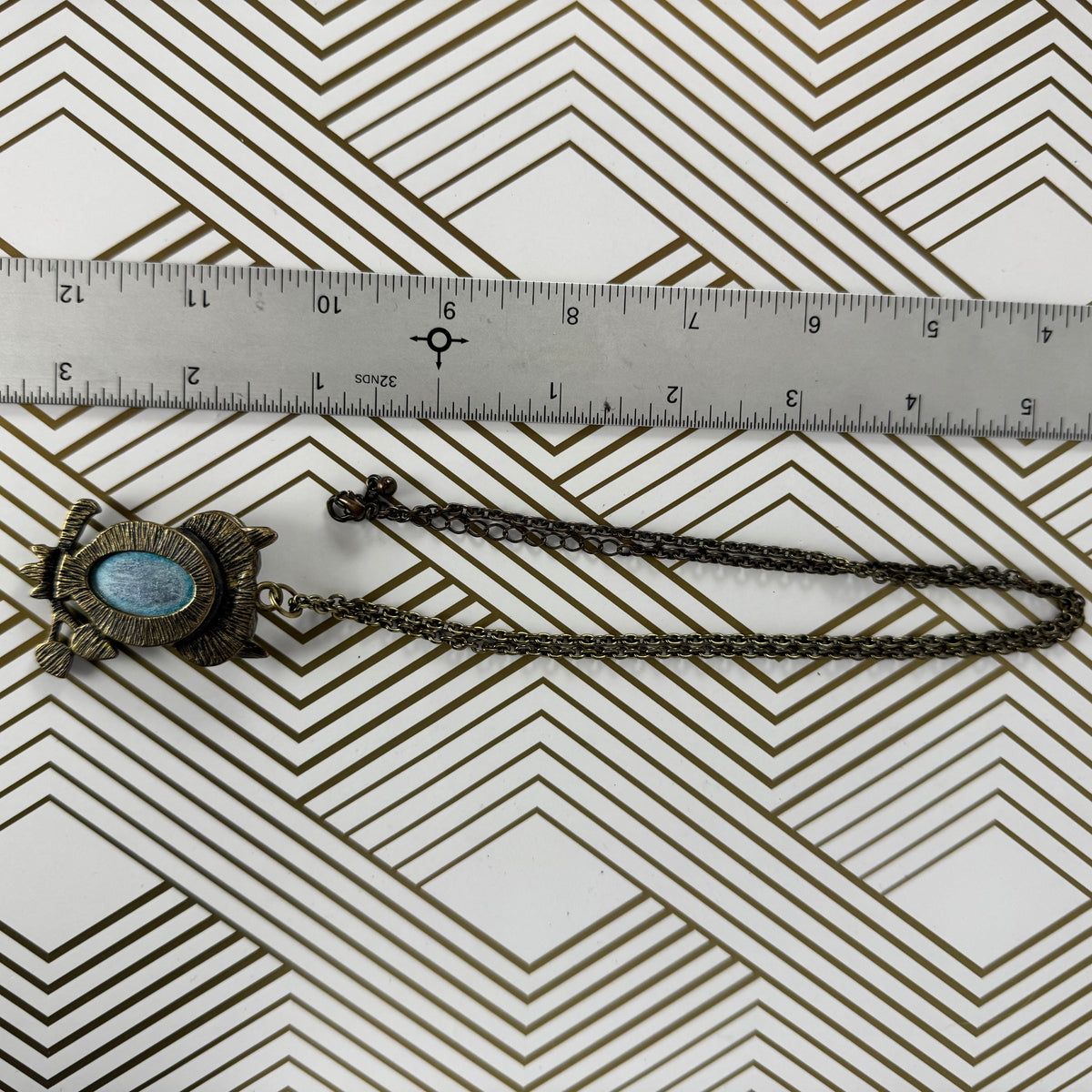 Vintage Crystal Owl Pendant on Brass Chain