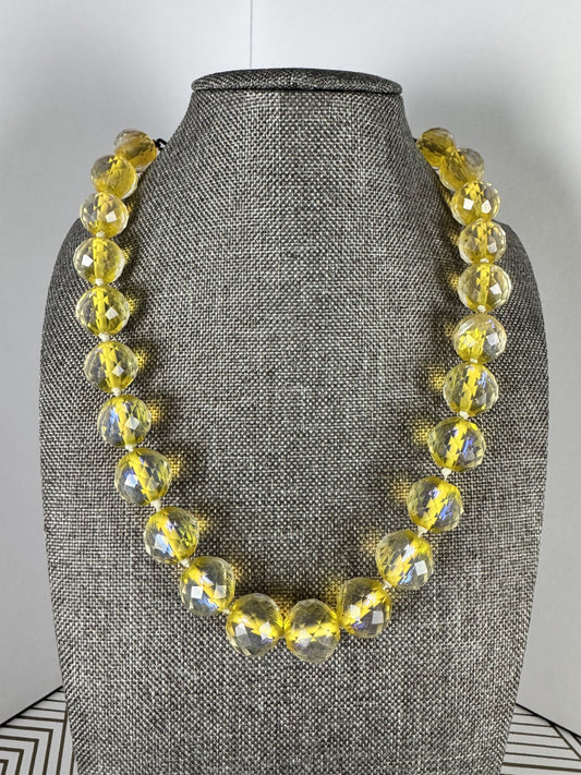 Antique Yellow Uranium Vaseline Glass Beaded Necklace