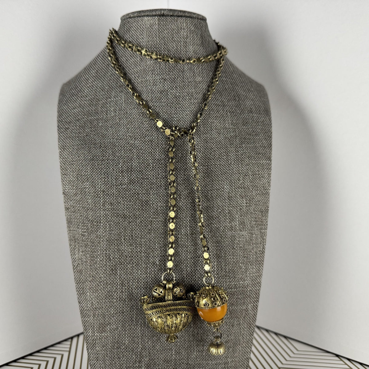 Brass Indian Lariat with Faux Butterscotch Amber