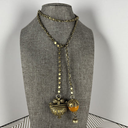 Brass Indian Lariat with Faux Butterscotch Amber