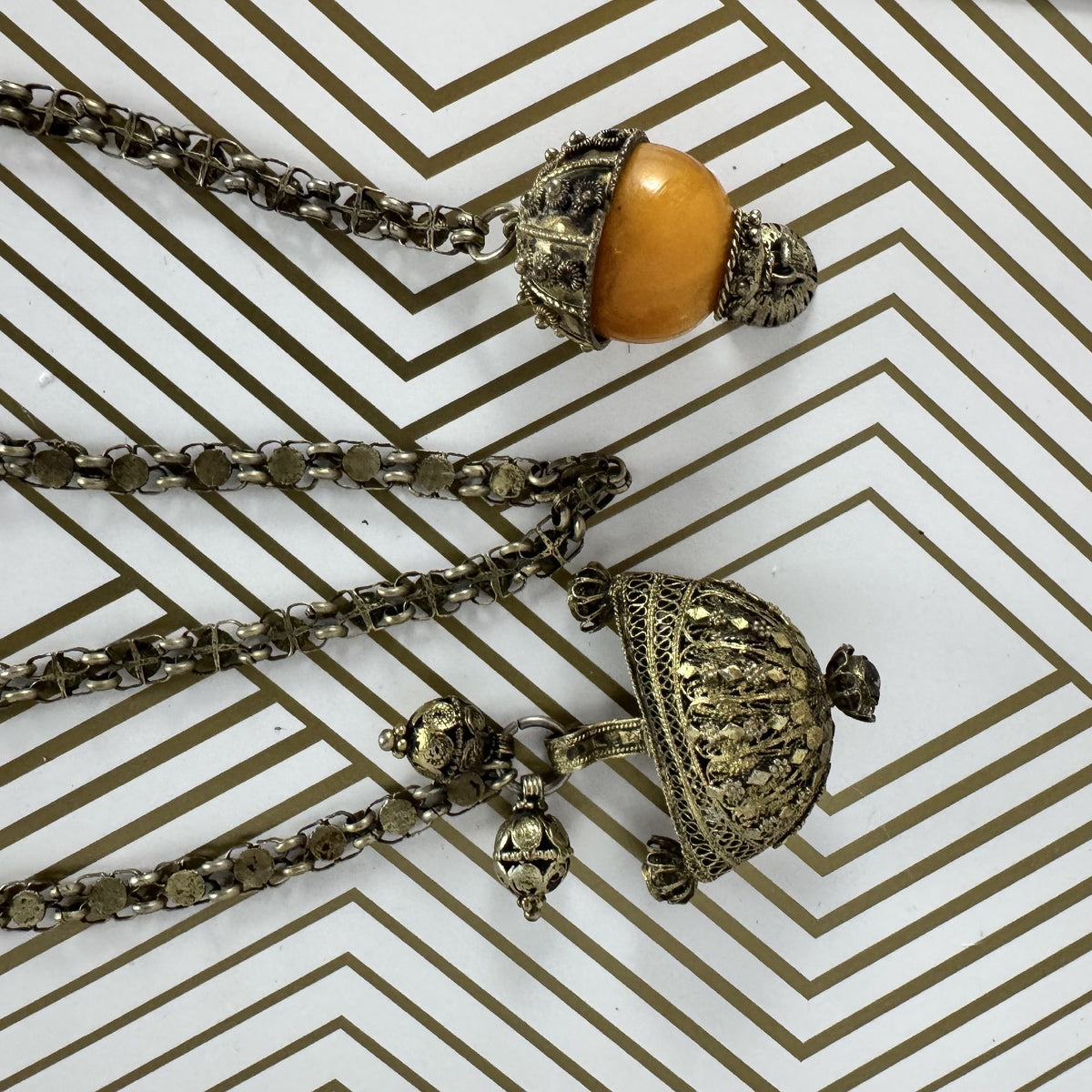 Brass Indian Lariat with Faux Butterscotch Amber