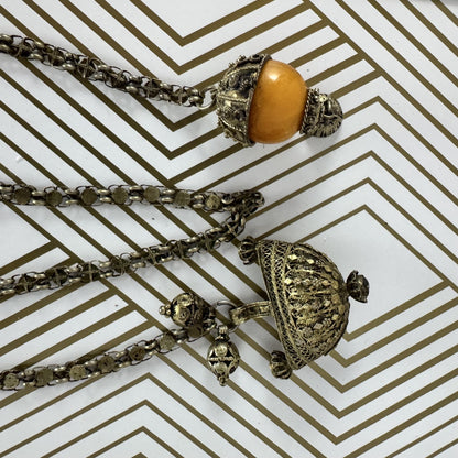 Brass Indian Lariat with Faux Butterscotch Amber