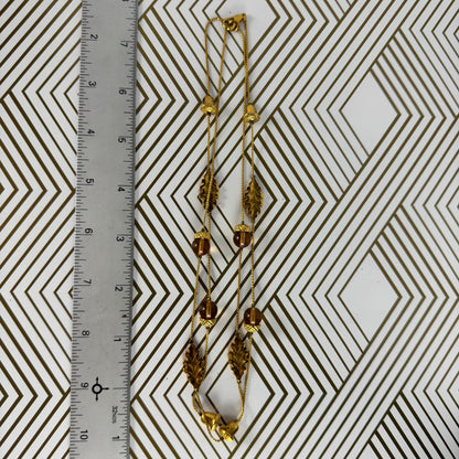 Gold-filled Station Autumn Necklace with Faux Amber Beads Acorn and Leaves