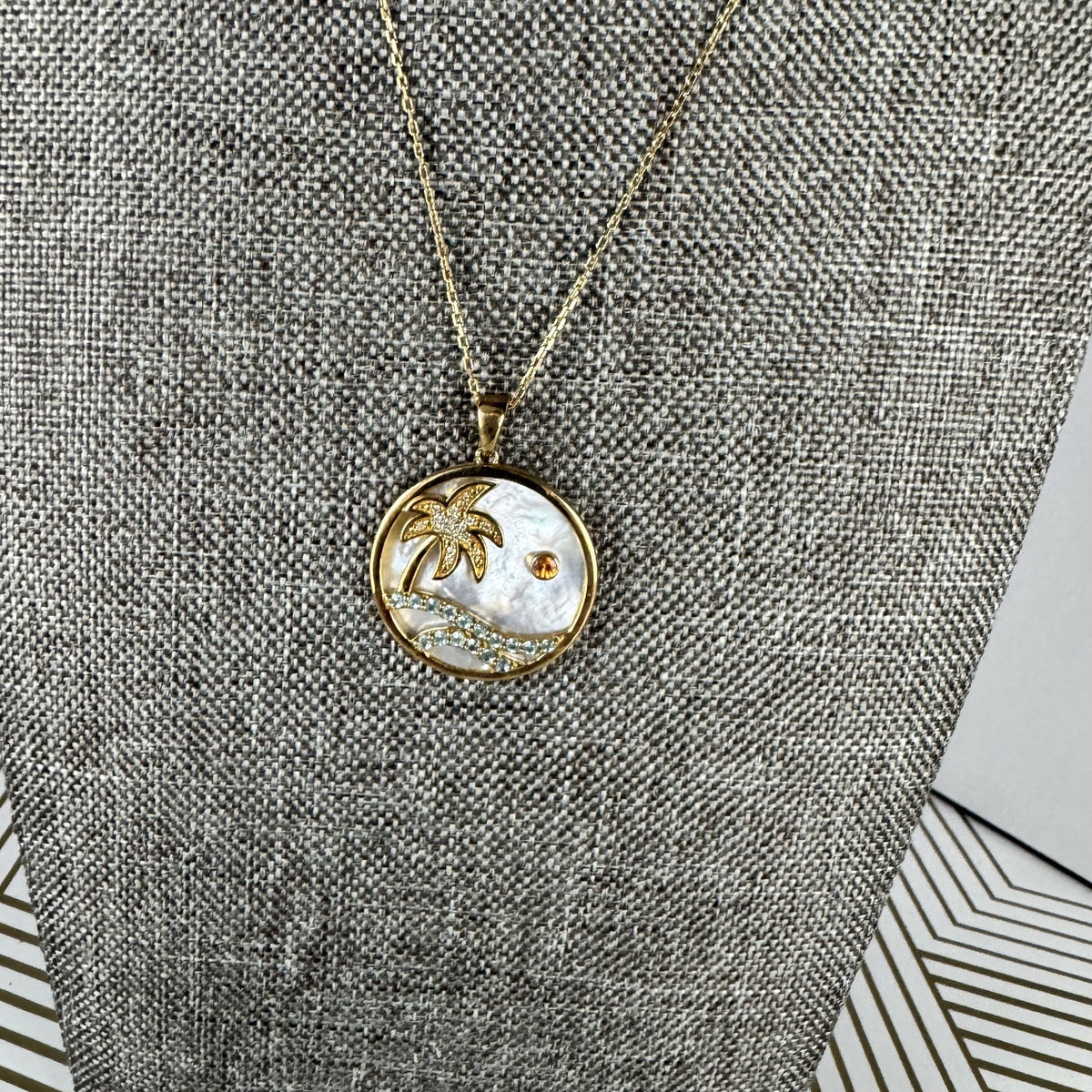 Ross Simons 14k Gold and Mother-of-Pearl Seascape Pendant and Chain