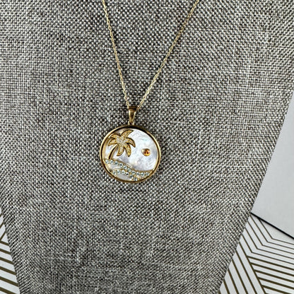 Ross Simons 14k Gold and Mother-of-Pearl Seascape Pendant and Chain