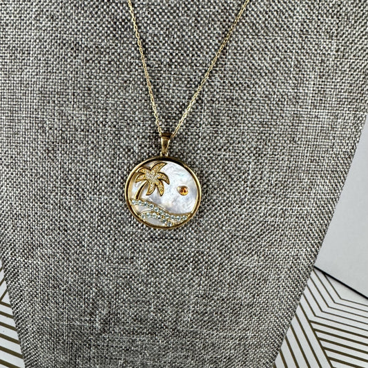 Ross Simons 14k Gold and Mother-of-Pearl Seascape Pendant and Chain