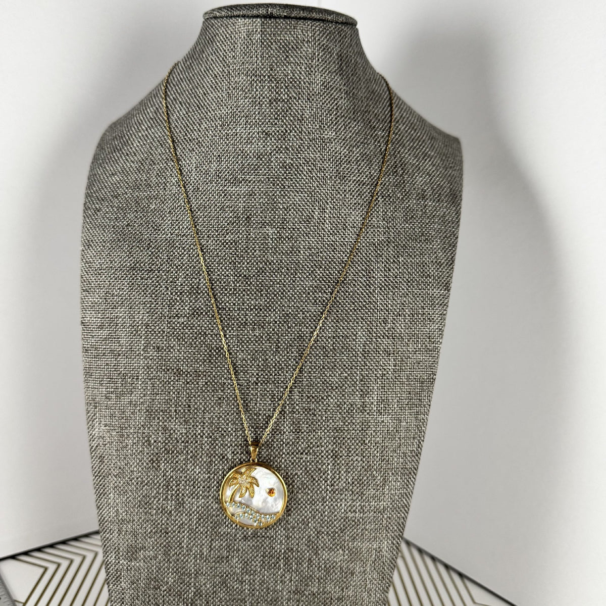 Ross Simons 14k Gold and Mother-of-Pearl Seascape Pendant and Chain