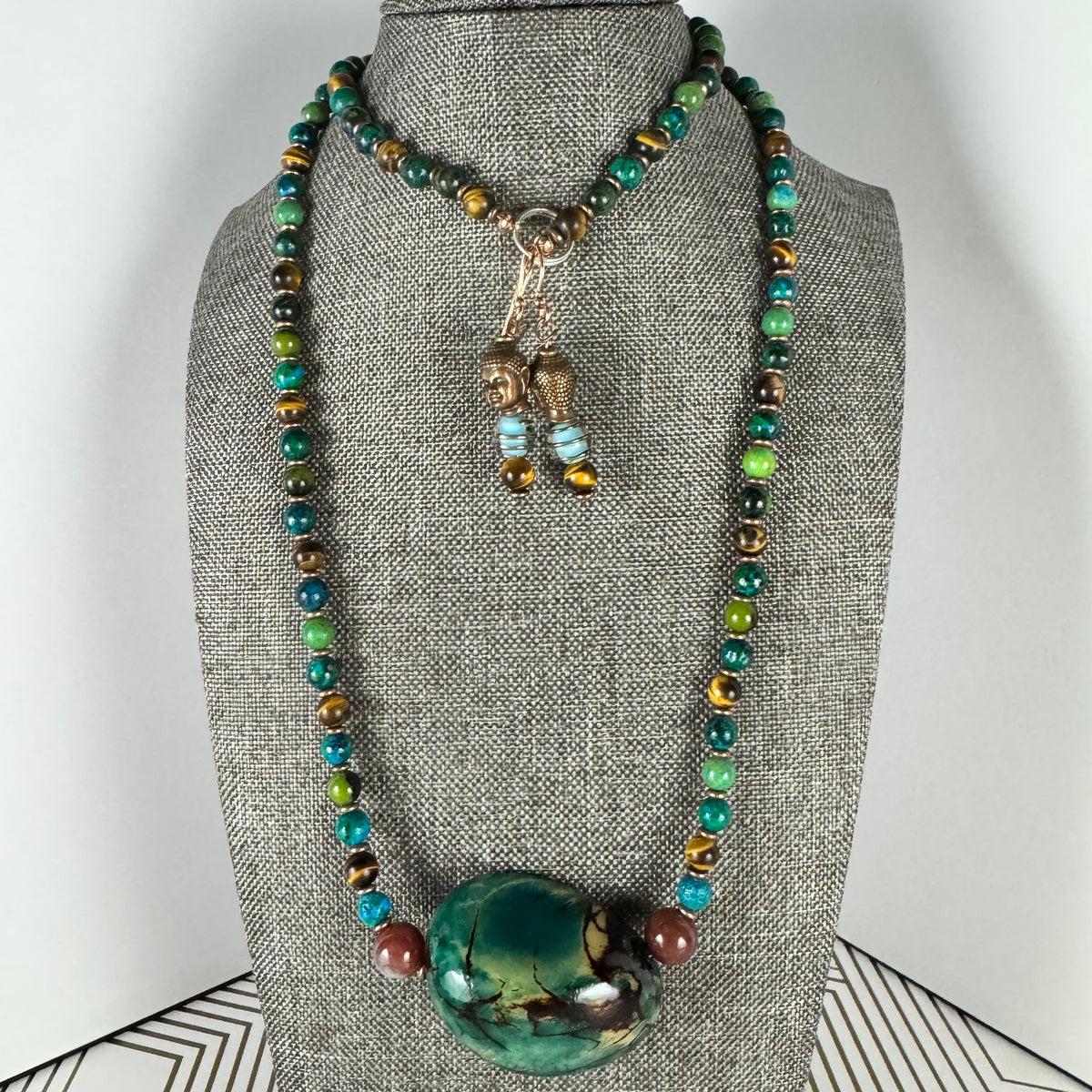 Turquoise Beads, Resin Pendant, Copper Beads and Earrings Set
