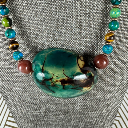 Turquoise Beads, Resin Pendant, Copper Beads and Earrings Set