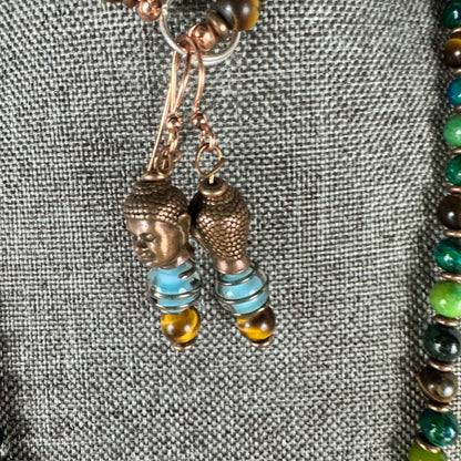 Turquoise Beads, Resin Pendant, Copper Beads and Earrings Set