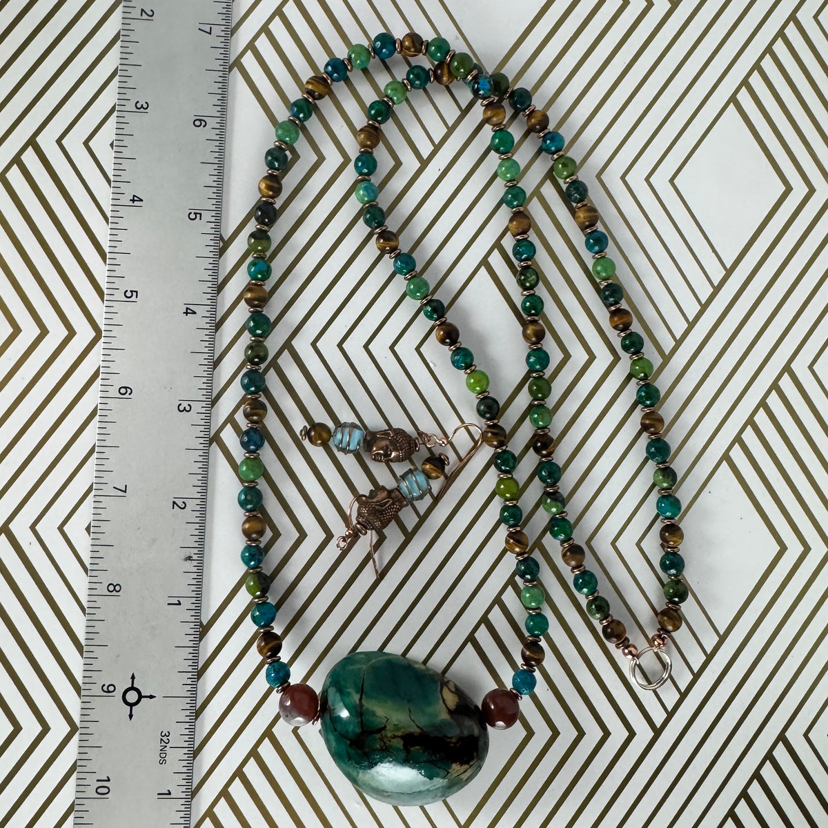 Turquoise Beads, Resin Pendant, Copper Beads and Earrings Set