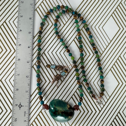 Turquoise Beads, Resin Pendant, Copper Beads and Earrings Set