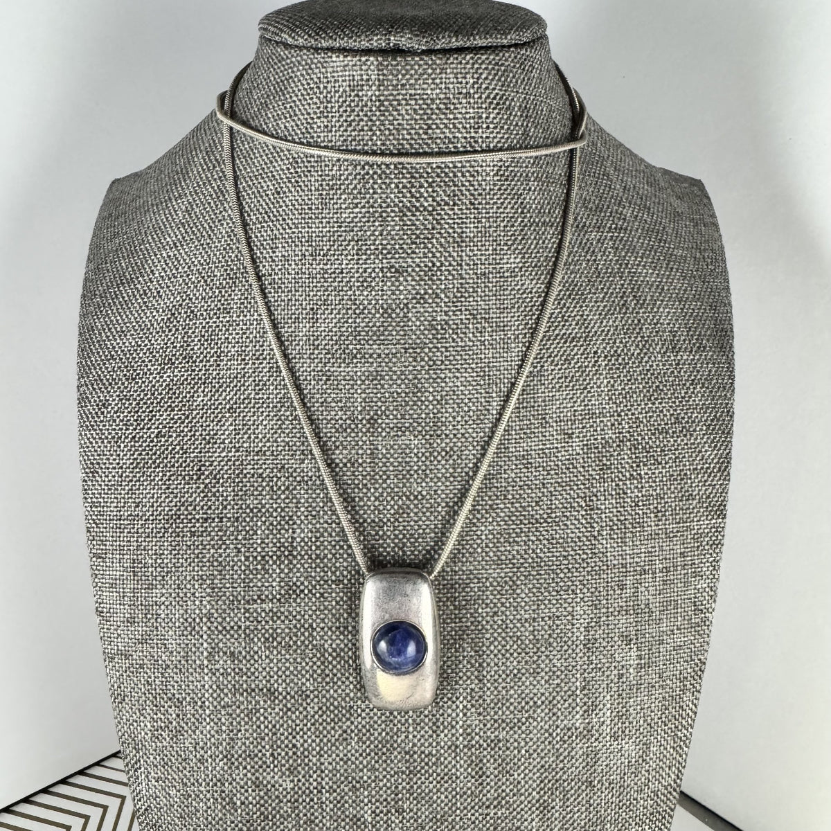 Sterling Silver Pendant and Chain with Lapis Stone