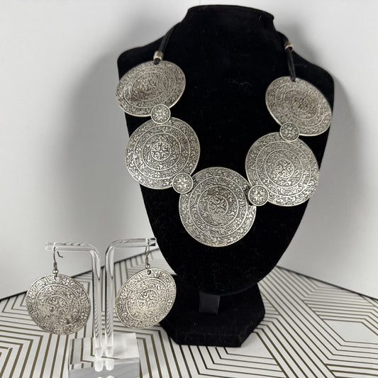Vintage Coin Medallion Necklace and Earring Set