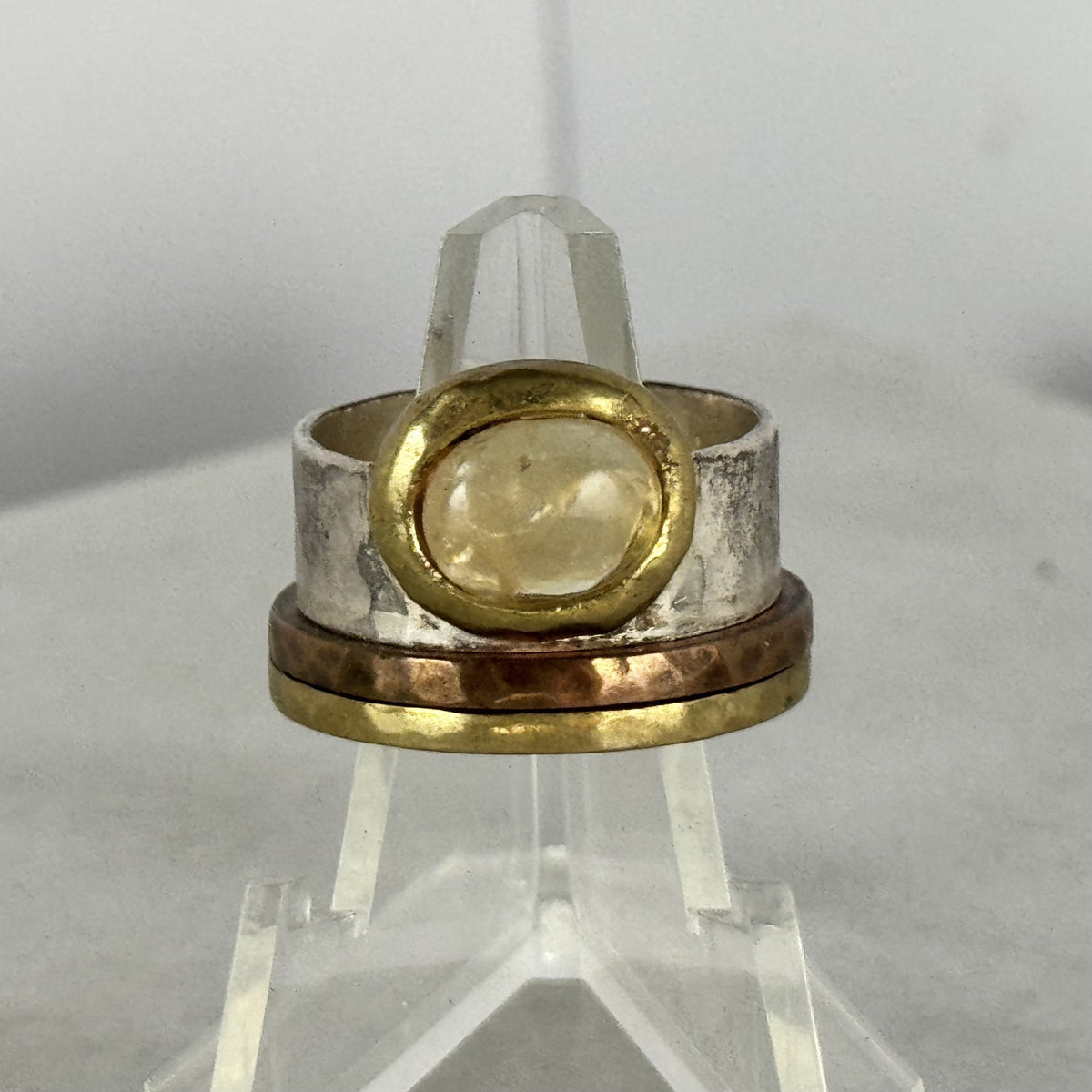 Silpada 'Metallic Mix' Citrine Ring Featuring a Sterling Silver Band with Brass and Copper Accents. Size 8.5.