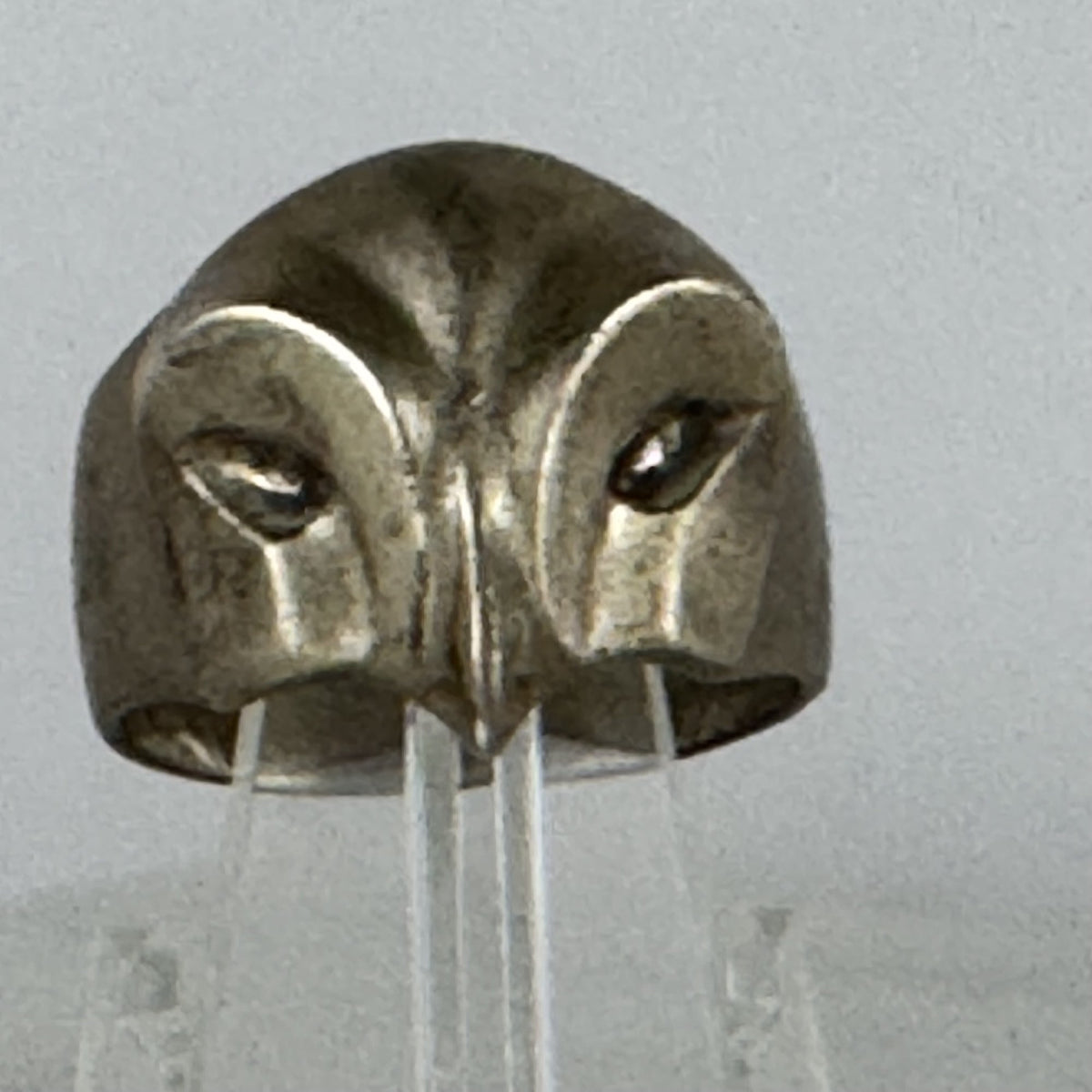 Owl-Faced Sterling Silver Ring. Size 8.
