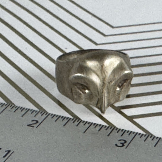 Owl-Faced Sterling Silver Ring. Size 8.