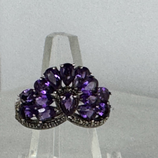 Amethyst Crown Sterling Silver Ring. Size 7.5.