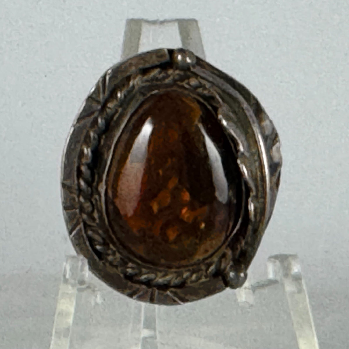 Sterling Silver Mexican Fire Opal Feather Pattern Ring. Size 6.5.