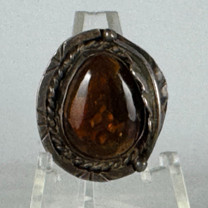 Sterling Silver Mexican Fire Opal Feather Pattern Ring. Size 6.5.