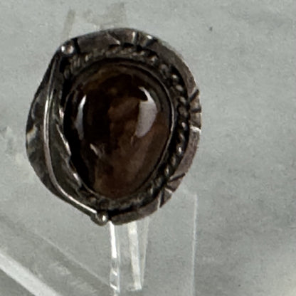 Sterling Silver Mexican Fire Opal Feather Pattern Ring. Size 6.5.