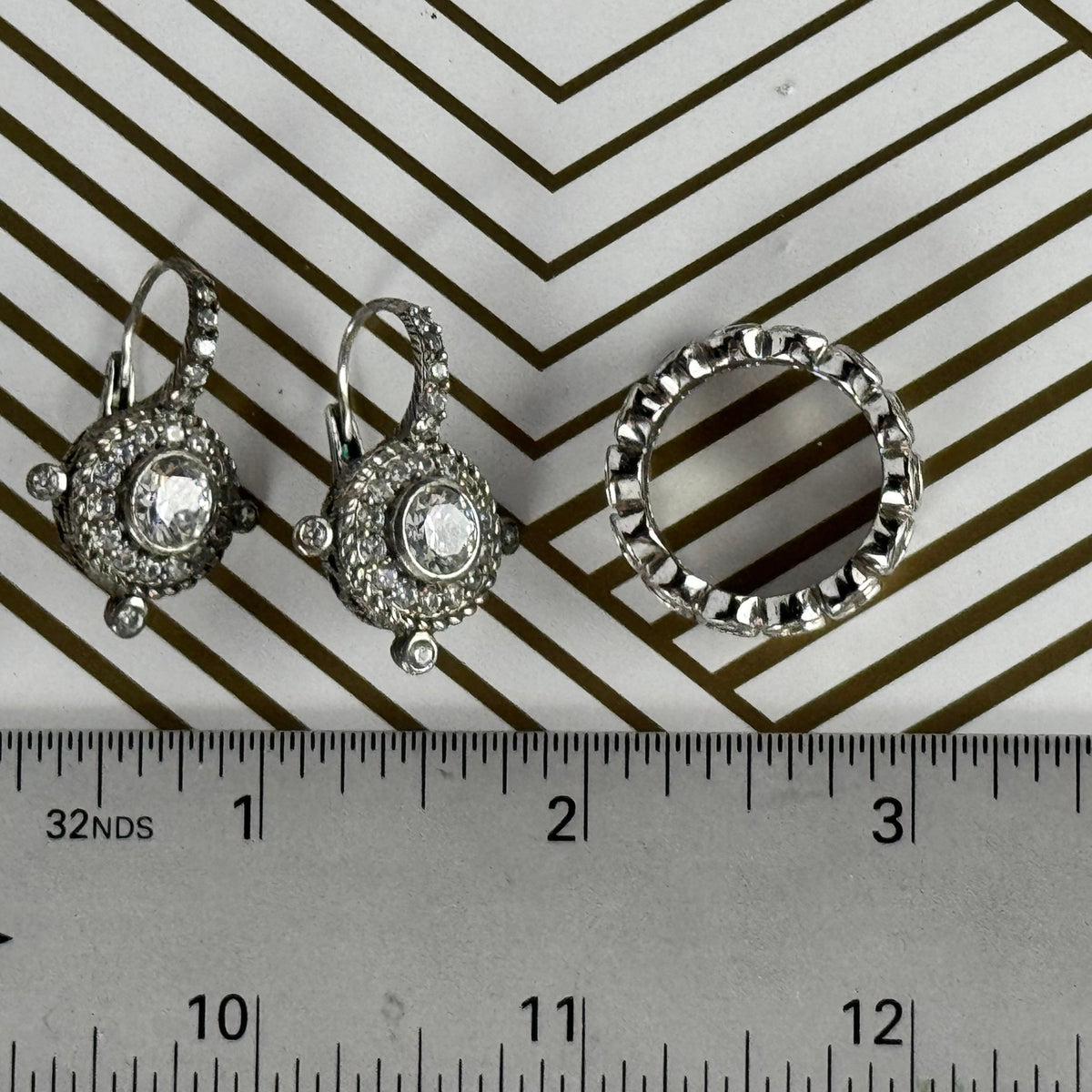 Judith Ripka sterling silver cubic zirconia cluster lever back earrings and cubic zirconia double band earring. Size 9