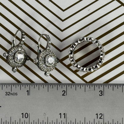 Judith Ripka sterling silver cubic zirconia cluster lever back earrings and cubic zirconia double band earring. Size 9