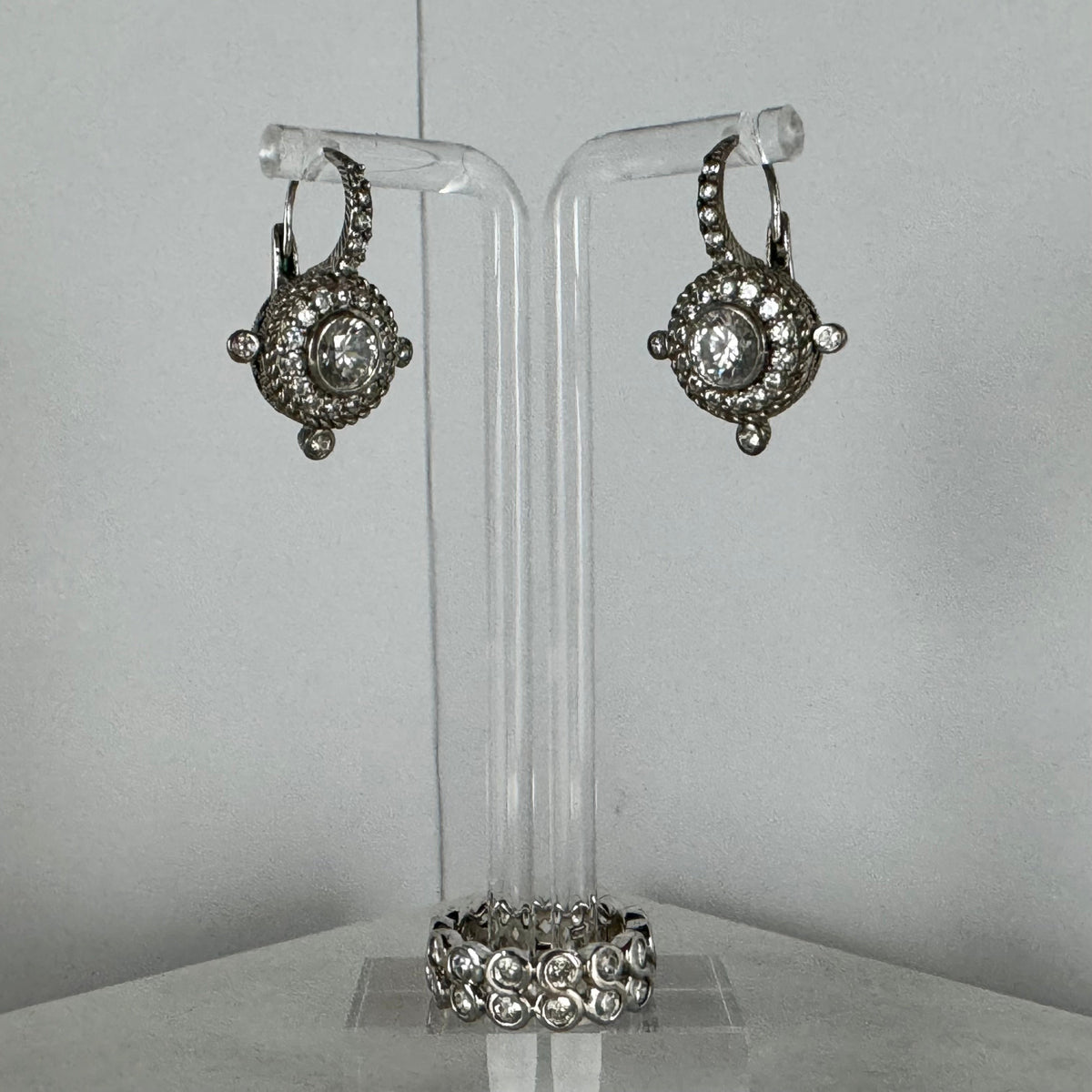 Judith Ripka sterling silver cubic zirconia cluster lever back earrings and cubic zirconia double band earring. Size 9