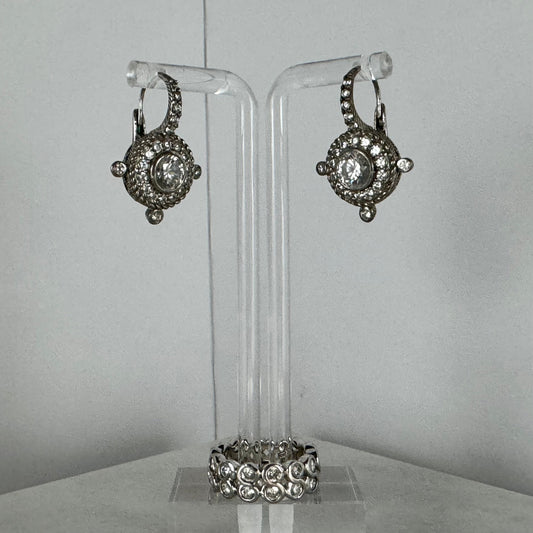 Judith Ripka sterling silver cubic zirconia cluster lever back earrings and cubic zirconia double band earring. Size 9