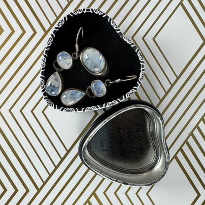 Sterling Silver Moonstone Drop Earrings and Matching Ring. Size 8.
