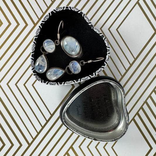 Sterling Silver Moonstone Drop Earrings and Matching Ring. Size 8.