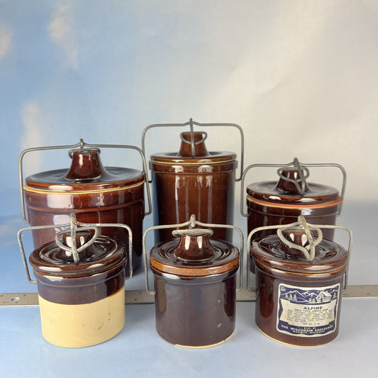 Set of Vintage Lidded Ceramic Crocks. Set of 6