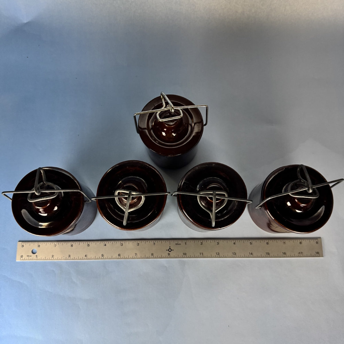 Set of Vintage Lidded Ceramic Crocks. Set of 5