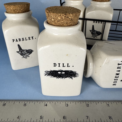 Bird and Nest Set of Ceramic Spice Jars with Corks