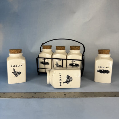 Bird and Nest Set of Ceramic Spice Jars with Corks