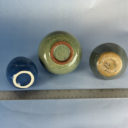 Trio of Mini Glazed Handmade Bud Vases in Blue and Green