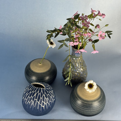 Four Unique Blue Handmade Bud Vases